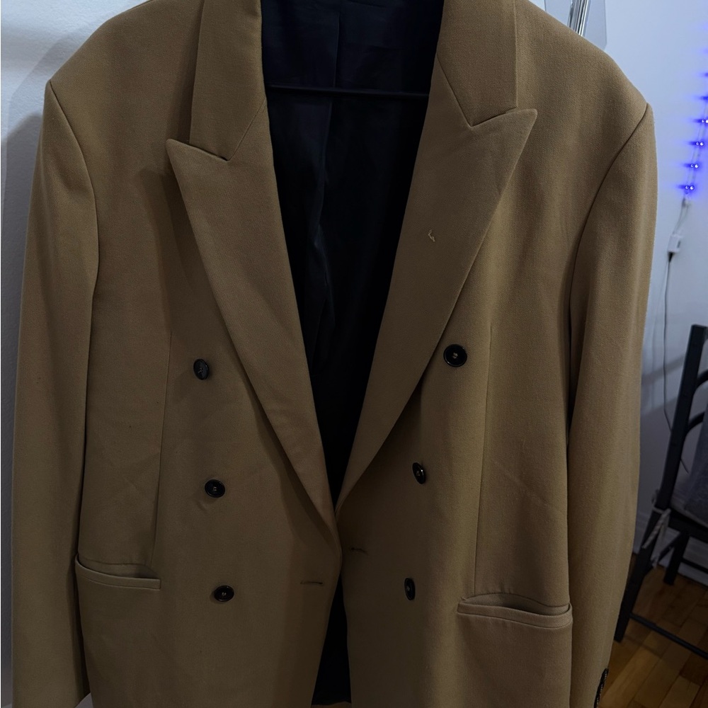 Double-Breasted Tan Blazer